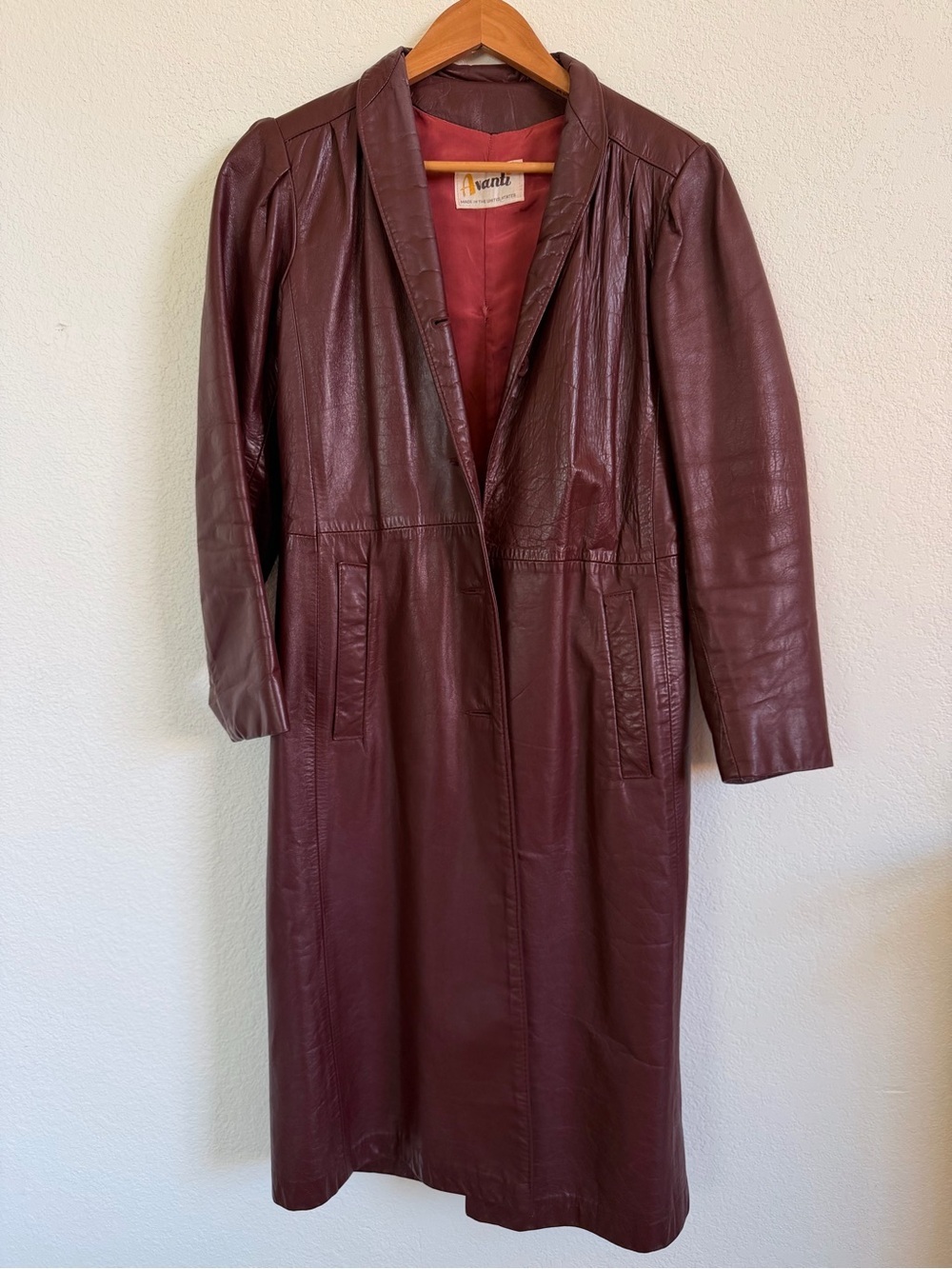 Vintage Avanti Burgundy Genuine Leather Long Coat 90s Leather Jacket Women Sz 8